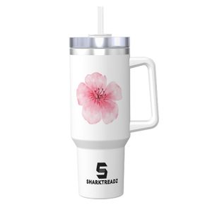 Floral Theme Stainless Steel Tumbler With Handle - Pink Cherry Blossom