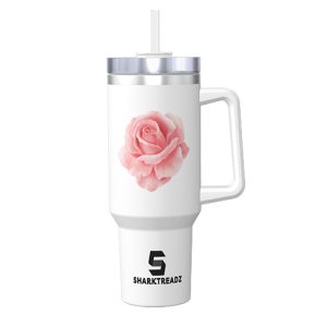 Floral Theme 40oz Stainless Steel Tumbler With Handle - Rose