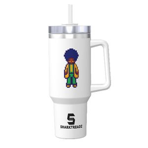 Pixel Art Theme 40oz Stainless Steel Tumbler With Handle - Afro Boy